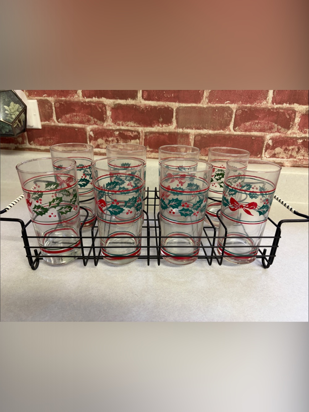 Holiday Holly Glass Tumbler Set - Red & Green,  8 tumblers